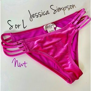 NWT Jessica Simpson fuscia velvet strappy tanga bikini bottom separates L